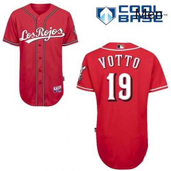 Mens Majestic Cincinnati Reds 19 Joey Votto Authentic Red Alternate Los Rojos Cool Base MLB Jersey